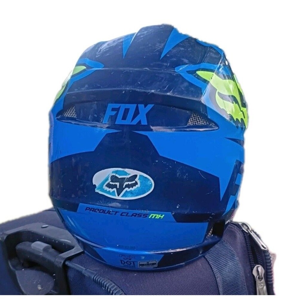 Fox V1 Race Helmet S/Small Blue Yellow MX ATV Off Road Dirt Bike Extreme Sports - Picture 4 of 13